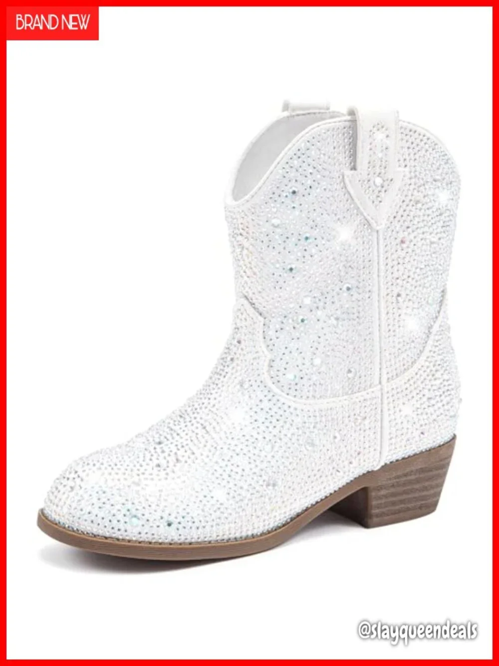 Girls Rhinestone Cowgirl Ankle Boots Pointed Toe Pull Tab Western